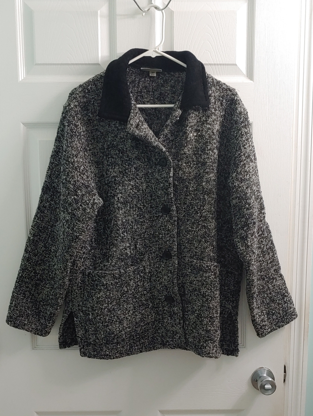 Vintage Weave Of The Irish Coat Women's Black Flecked Wool Button Front Size M